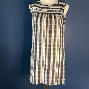 Max Studio, gauze mini shift dress, 100% cotton, dark navy/cream stripe, lined